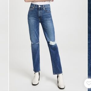 NWT LE JEAN Isla Straight Leg Jeans Mid Rise Medium Wash Size 25